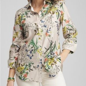 Chico’s Floral Print No Iron Button Front Shirt Blouse 3.5 (18)